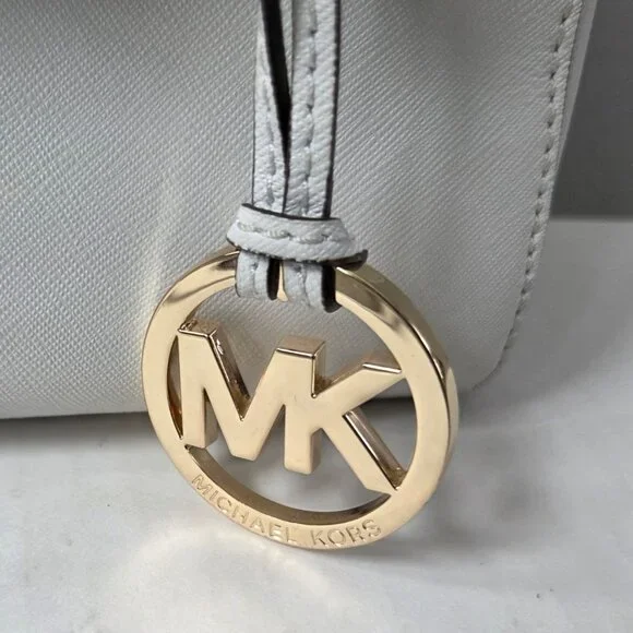 Michael Kors Purse White Saffiano Leather Jet Set Small Satchel Crossbody Bag - Picture 3 of 16